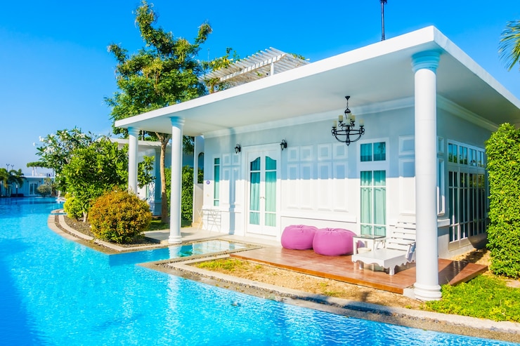 Photo gratuit hôtel de luxe avec piscine aquatique