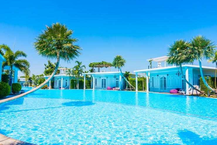 Photo gratuit hôtel spa chaise de rotin bleu