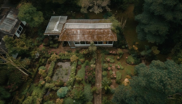 Hutte abandonnée dans la beauté tranquille de la forêt rustique générée par l'IA