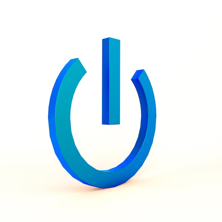 Photo gratuit icône de bouton d'alimentation bleu sur fond blanc