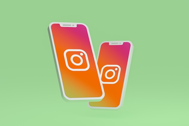 Icône d'instagram sur le rendu 3d d'un smartphone ou d'un téléphone portable à l'écran