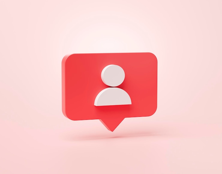Photo gratuit icône de notification des médias sociaux en forme de suiveur ou d'utilisateur dans les bulles de dialogue interface utilisateur du site web de bannière de dessin animé 3d sur fond rose illustration de rendu 3d