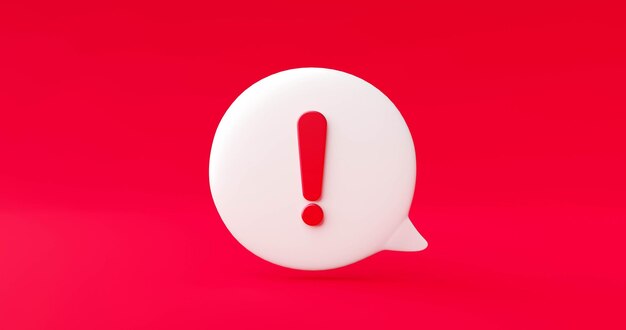 Icône de rappel de notification d'alerte de danger rouge chat message bulle symbole fond illustration 3d