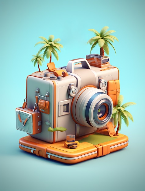 Photo gratuite icône de voyage 3d avec caméra