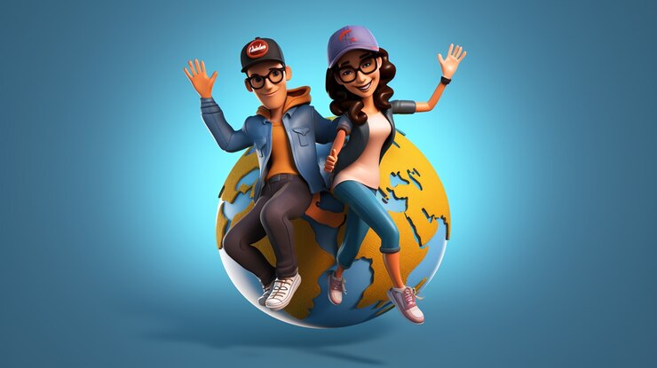 Photo gratuit icône de voyage 3d avec couple