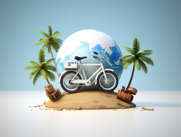 Photo gratuite icône de voyage 3d avec vélo