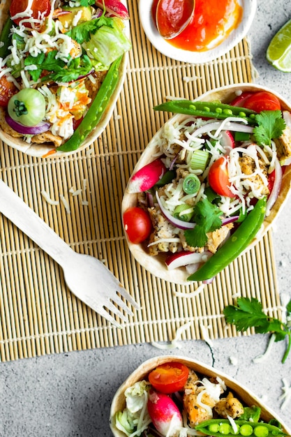 Idée de recette de nourriture maison tex mex bateaux tacos