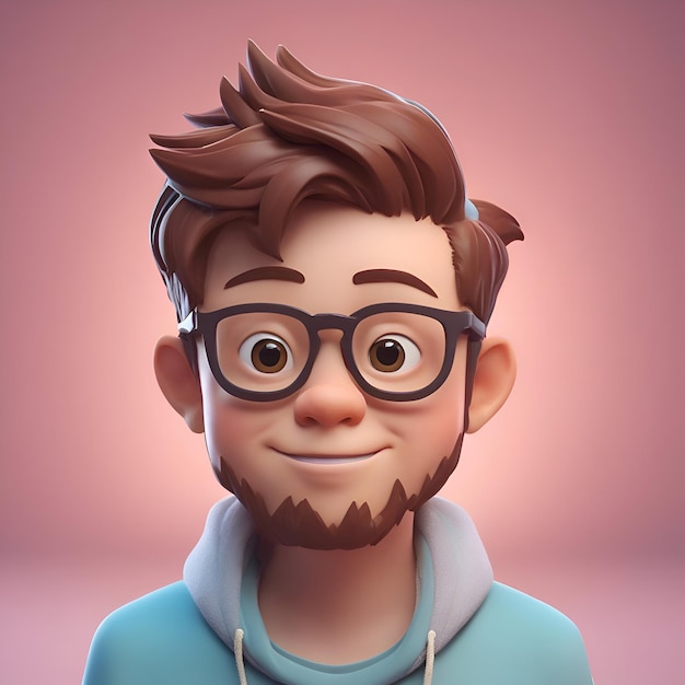 Illustration 3D d'un adolescent avec un visage drôle et des lunettes