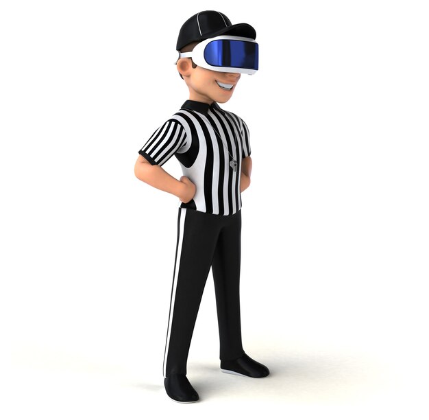 Illustration 3D amusante d'un arbitre avec un casque VR