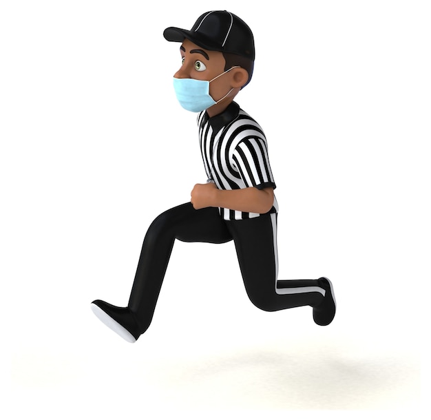 Illustration 3D amusante d'un arbitre noir avec un masque