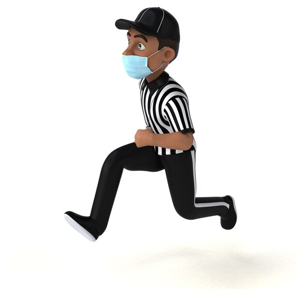 Illustration 3D amusante d'un arbitre noir avec un masque