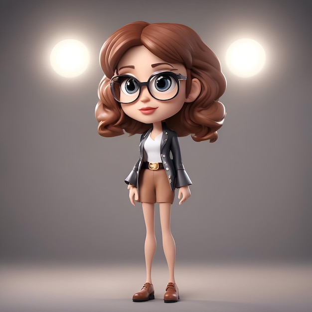 Photo gratuite illustration 3d d'une belle fille hipster avec des lunettes et une veste en cuir