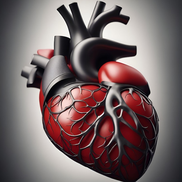 Photo gratuite illustration 3d du coeur humain sur fond gris avec un tracé de détourage