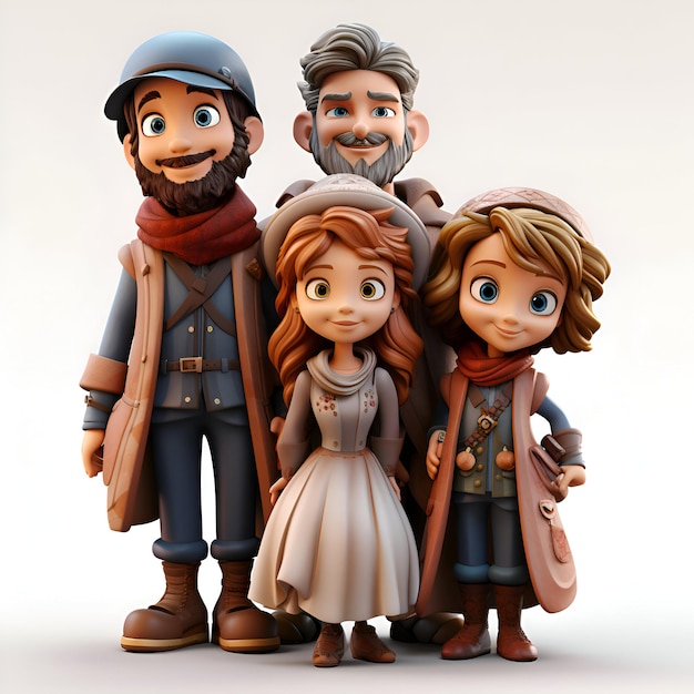 Photo gratuite illustration 3d d'une famille de quatre personnes sur un fond blanc