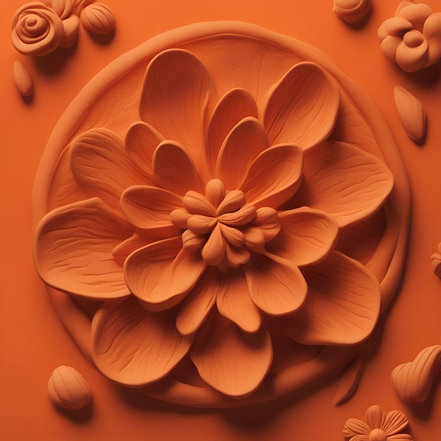 Photo gratuite illustration 3d de fleur orange avec pétales sur fond orange