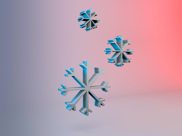 Illustration 3D des flocons de neige de Noël sur un fond dégradé