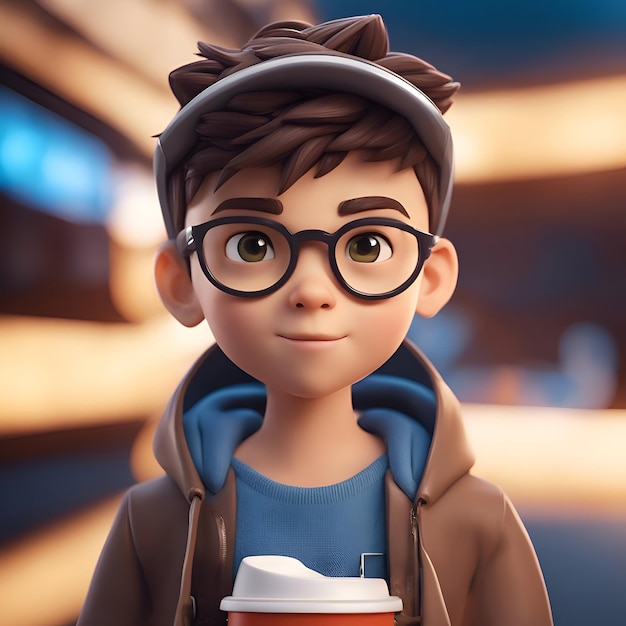 Photo gratuite illustration 3d d'un garçon mignon avec une tasse de café