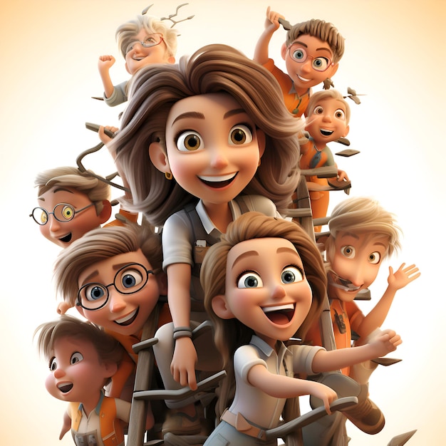 Photo gratuite illustration 3d d'un groupe d'enfants debout dans une rangée souriante