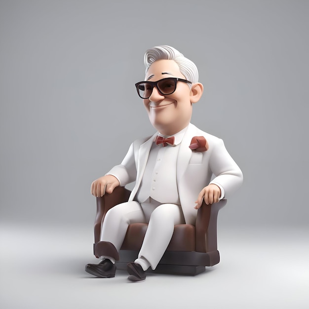 Photo gratuite illustration 3d d'un homme d'affaires assis dans un fauteuil et portant des lunettes de soleil