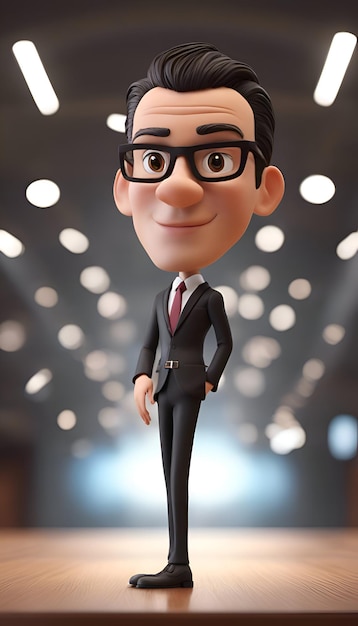 Illustration 3D d'un homme d'affaires debout devant un arrière-plan bokeh