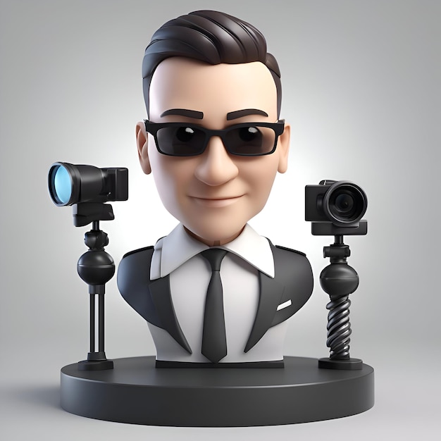 Photo gratuite illustration 3d d'un homme d'affaires avec des jumelles sur un podium
