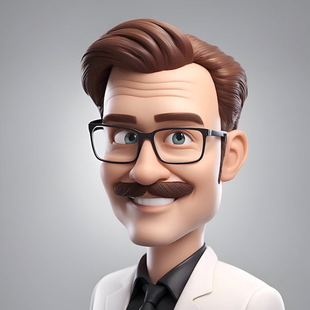 Photo gratuite illustration 3d d'un homme d'affaires en lunettes et un manteau blanc avec une moustache