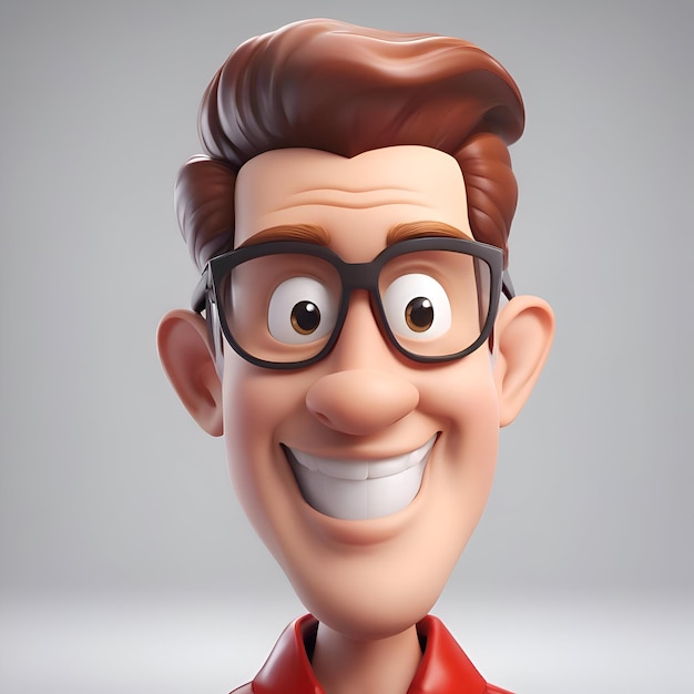 Photo gratuite illustration 3d d'un homme avec des lunettes et une chemise rouge souriant