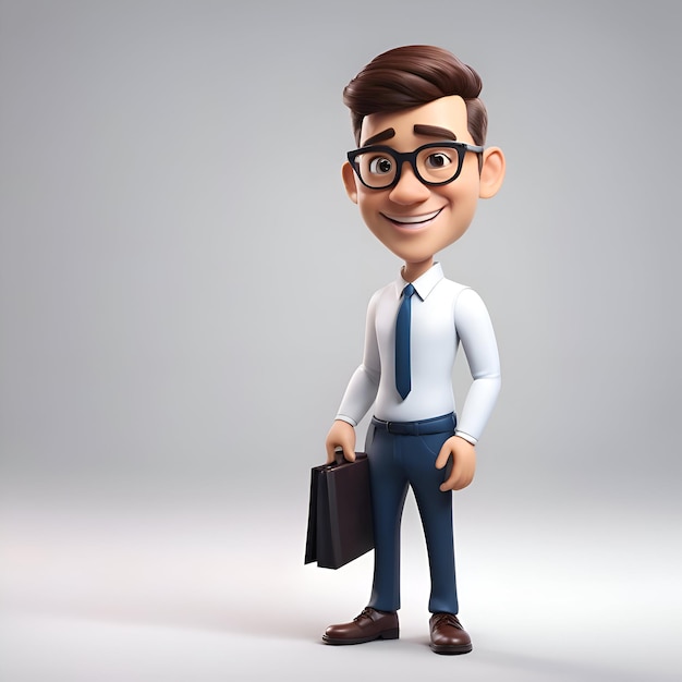 Illustration 3D d'un jeune homme avec des lunettes et une mallette