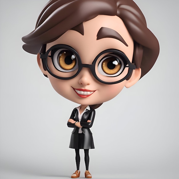 Photo gratuite illustration 3d d'une jolie fille de dessin animé avec des lunettes et une veste noire