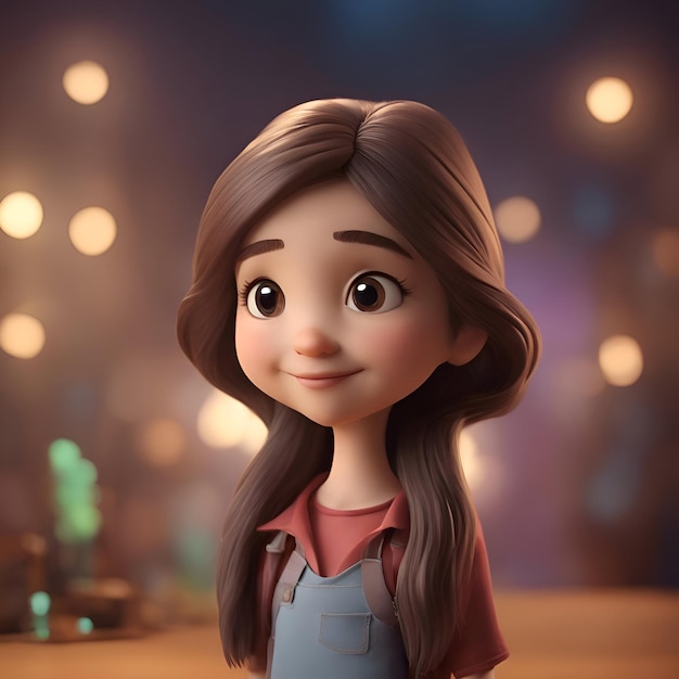 Illustration 3D d'une jolie petite fille dans la ville la nuit