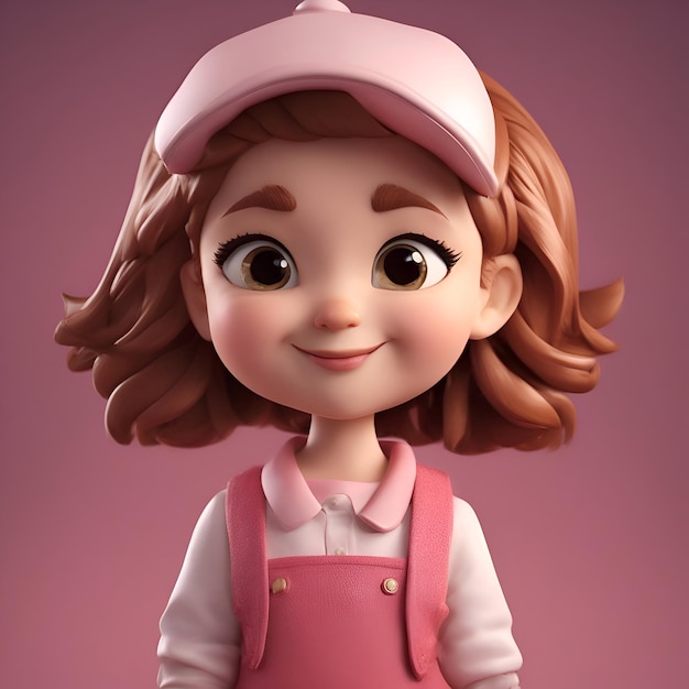 Photo gratuite illustration 3d d'une jolie petite fille portant un chapeau rose et des vêtements roses