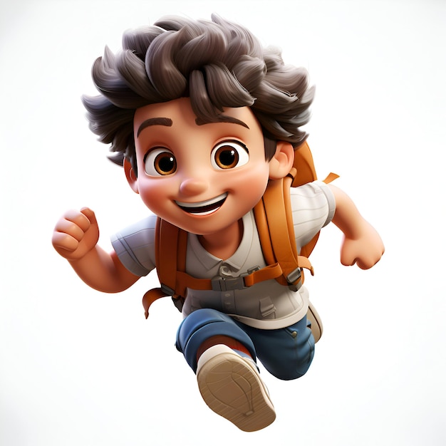 Photo gratuite illustration 3d d'un mignon petit garçon sautant d'excitation avec un sac à dos