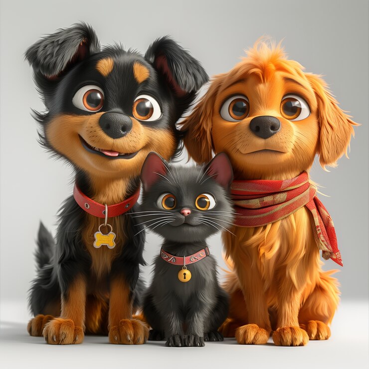Photo gratuit illustration 3d montrant l'amitié entre les chats et les chiens