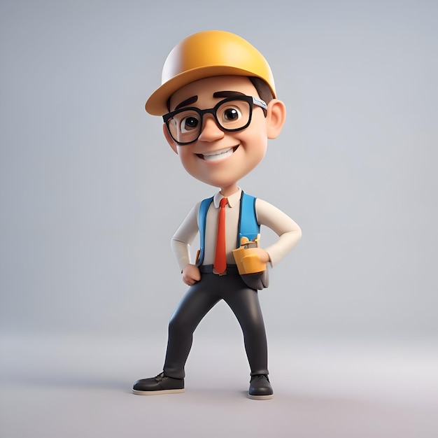 Photo gratuite illustration 3d d'un personnage de dessin animé en casque et lunettes avec ceinture d'outils