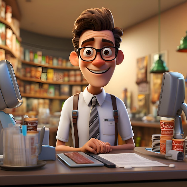 Photo gratuite illustration 3d d'un personnage de dessin animé dans une pharmacie ou une pharmacie