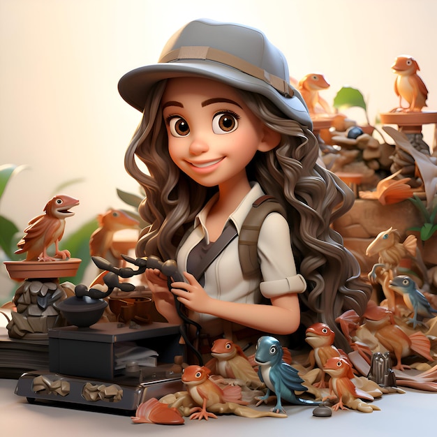 Photo gratuite illustration 3d d'un personnage de dessin animé d'une fille dans un chapeau
