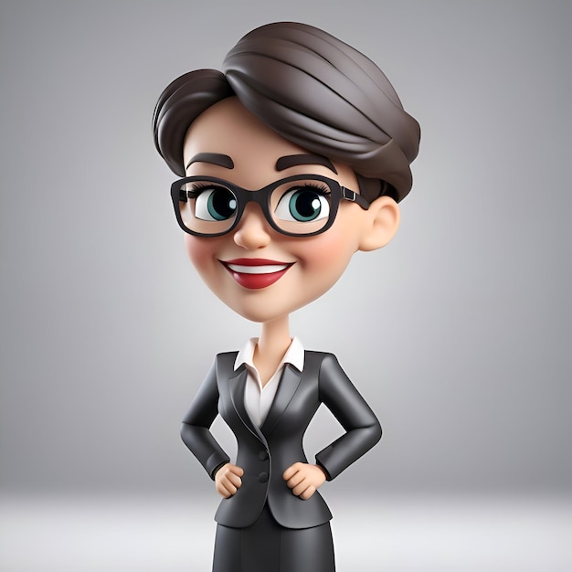 Photo gratuite illustration 3d d'une petite femme d'affaires avec des lunettes sur un fond gris