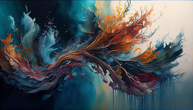 Illustration abstraite de peinture multicolore dans l'eau générée par l'IA