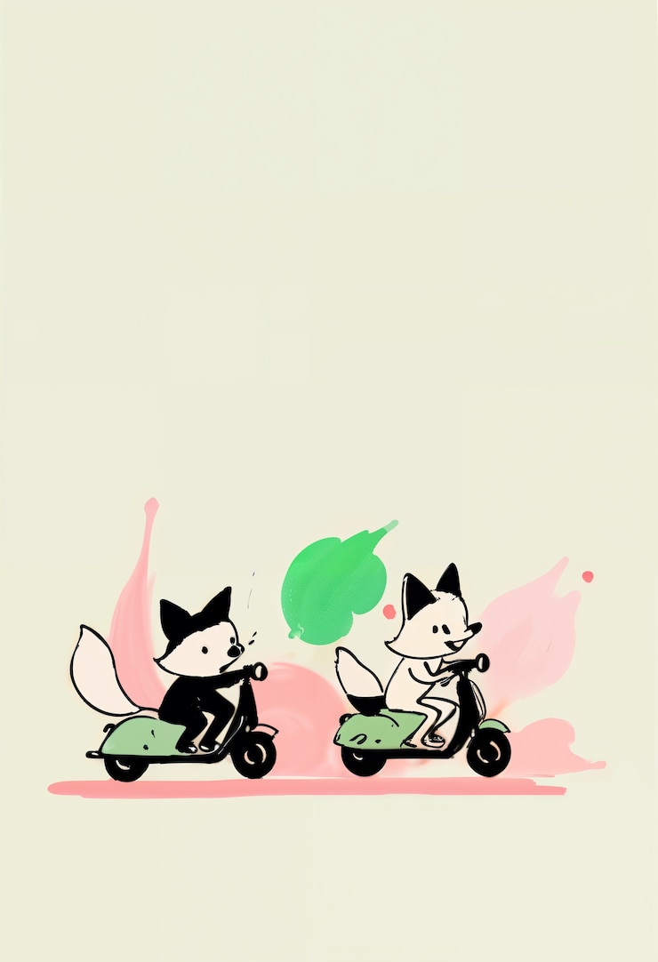 Photo gratuit une illustration adorable d'animaux qui conduisent un scooter