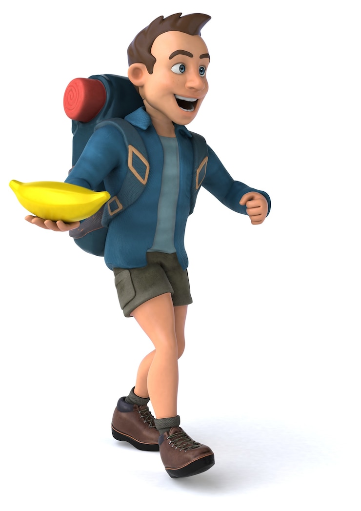 Photo gratuit illustration amusante d'un routard de dessin animé 3d