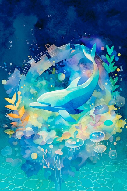 Illustration à l'aquarelle d'un dauphin