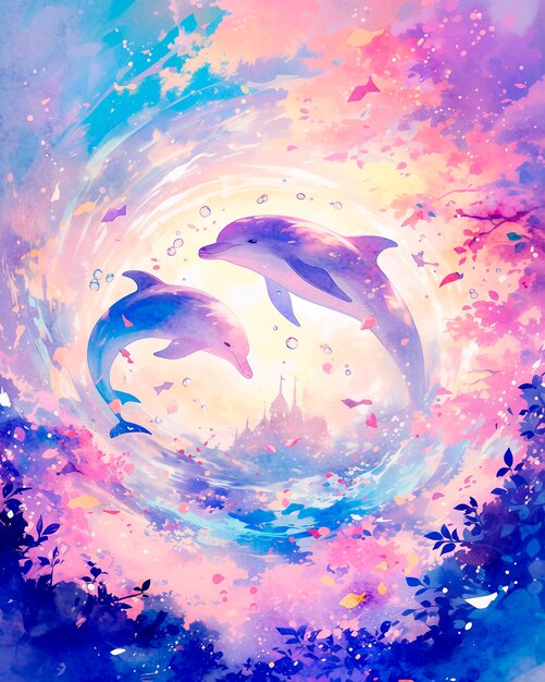 Illustration à l'aquarelle d'un dauphin