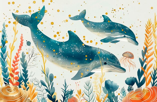 Illustration à l'aquarelle d'un dauphin