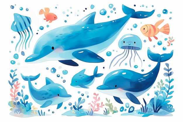 Illustration à l'aquarelle d'un dauphin