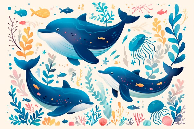 Illustration à l'aquarelle d'un dauphin