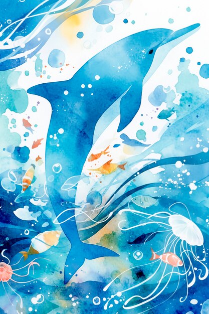 Illustration à l'aquarelle d'un dauphin