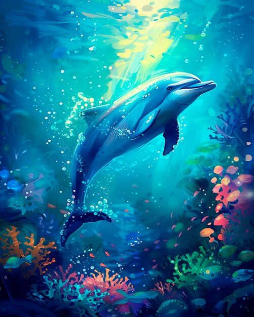 Illustration à l'aquarelle d'un dauphin