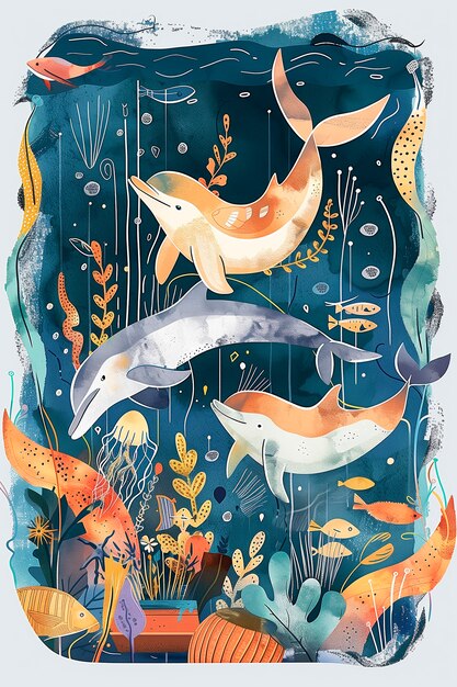 Illustration à l'aquarelle d'un dauphin