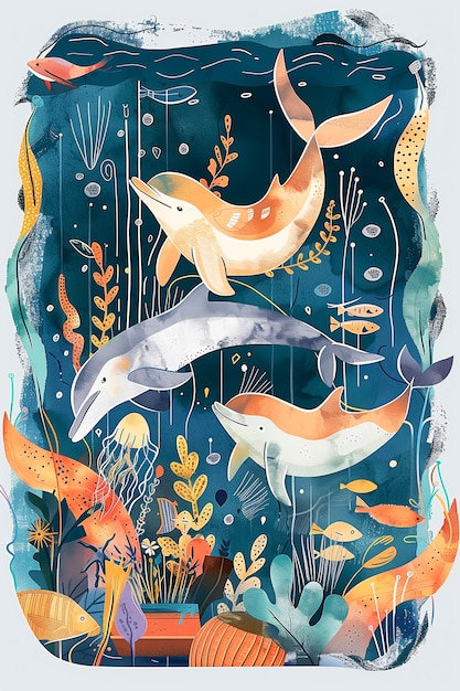 Illustration à l'aquarelle d'un dauphin