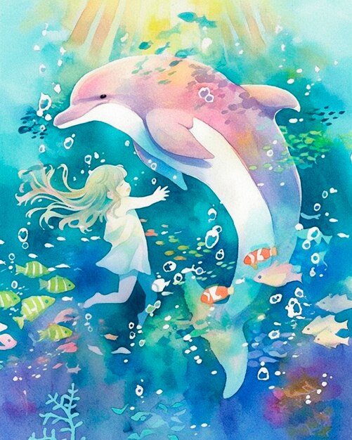 Illustration à l'aquarelle d'un dauphin